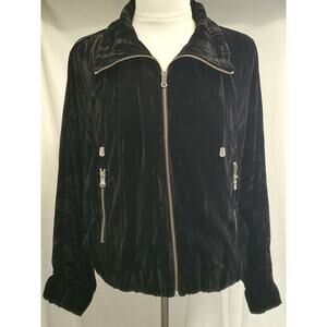 New Catherine Malandrino Black Crushed Velvet Moto Jacket Bat Wing Dolman Large